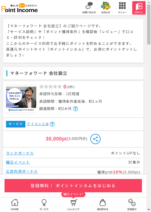 マネーフォワード 会社設立の過去最高画像（ポイントインカム・2026年3月7日）