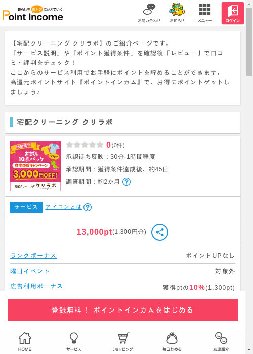 宅配クリーニングの過去最高画像（ポイントインカム・2026年3月6日）