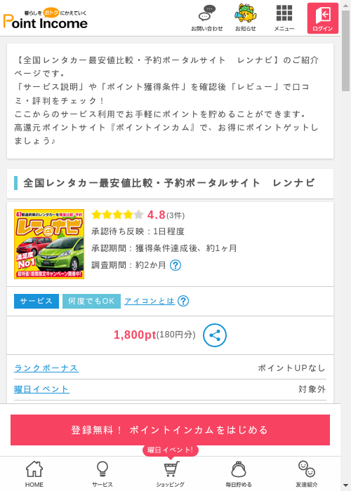 レンタカーの過去最高画像（ポイントインカム・2026年3月7日）