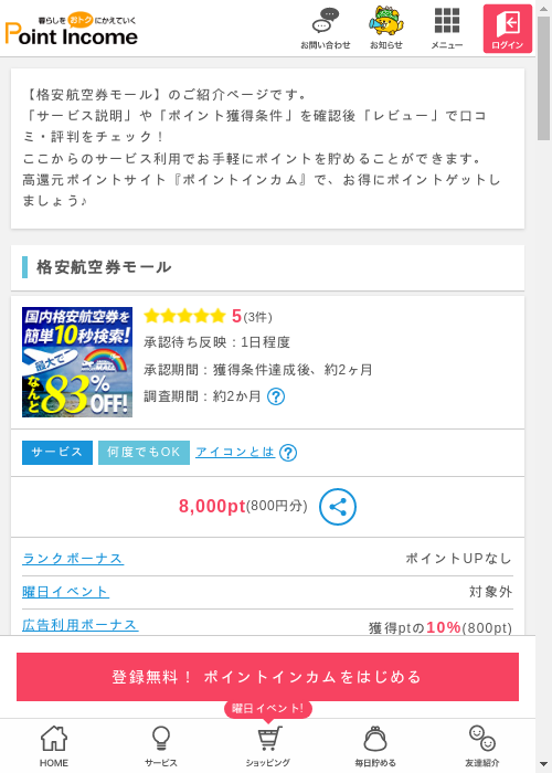 格安 航空券の過去最高画像（ポイントインカム・2026年3月8日）