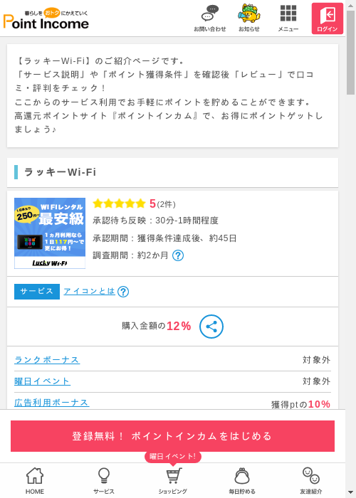 ラッキーWi-Fiの過去最高画像（ポイントインカム・2026年3月8日）