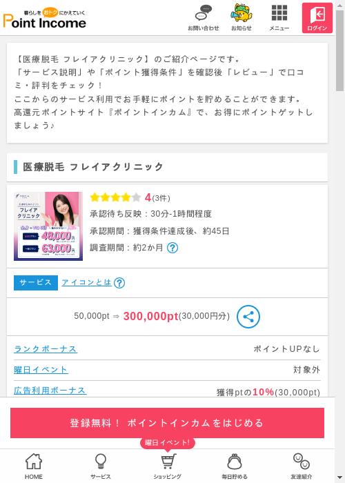 医療脱毛 フレイアクリニックの過去最高画像（ポイントインカム・2026年3月8日）