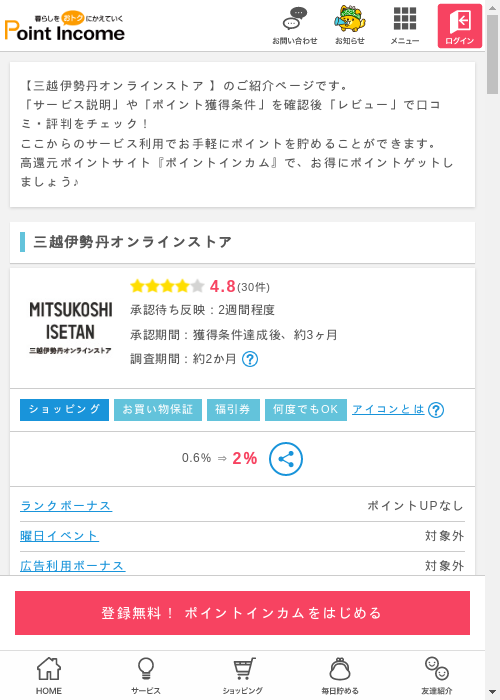 伊勢丹オンラインストアの過去最高画像（ポイントインカム・2026年3月9日）