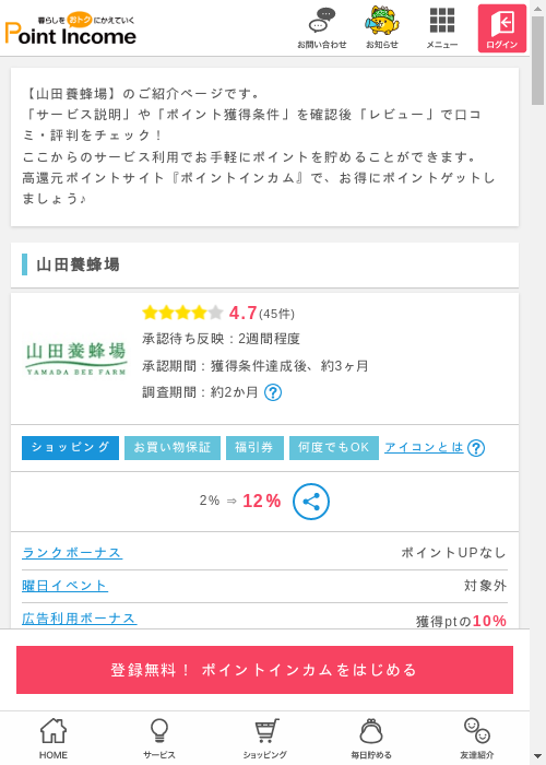山田養蜂場の過去最高画像（ポイントインカム・2026年3月9日）