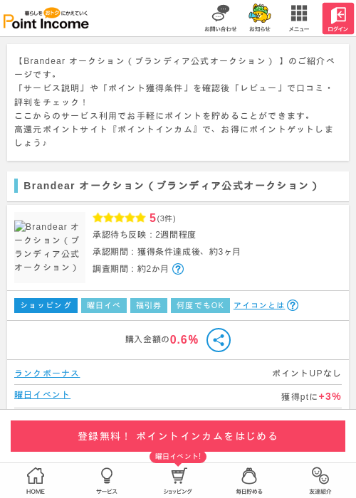 ブランディア オークションの過去最高画像（ポイントインカム・2026年3月15日）