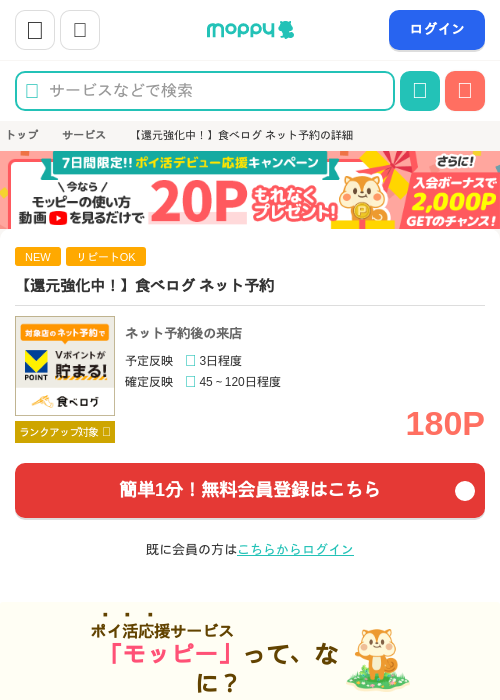 食べログ  ネット予約の過去最高画像（モッピー・2026年5月5日）