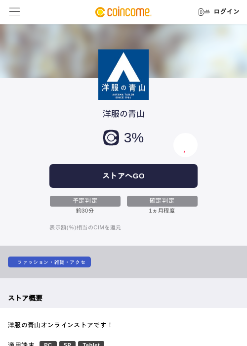 洋服の青山の過去最高画像（COINCOME・2026年5月22日）