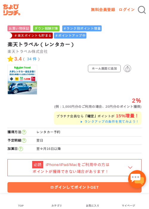 楽天トラベルの過去最高画像（ちょびリッチ・2026年5月1日）