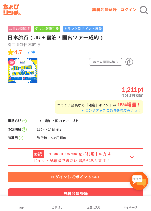 日本旅行の過去最高画像（ちょびリッチ・2026年5月2日）