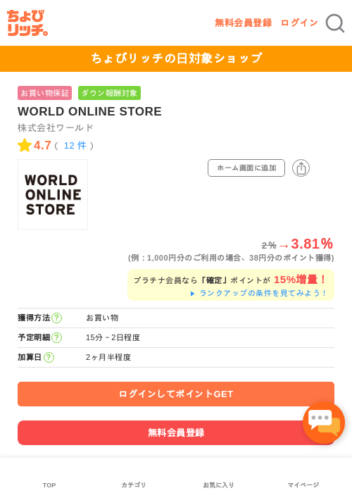 WORLD ONLINE STOREの掲載記録画像（ちょびリッチ・2026年5月5日）