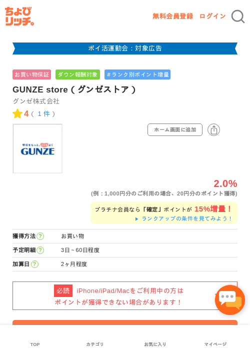 GUNZE store（グンゼストア）の過去最高画像（ちょびリッチ・2026年4月28日）