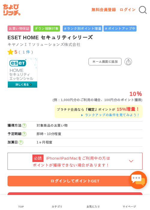 ESET HOME セキュリティシリーズの過去最高画像（ちょびリッチ・2026年5月2日）