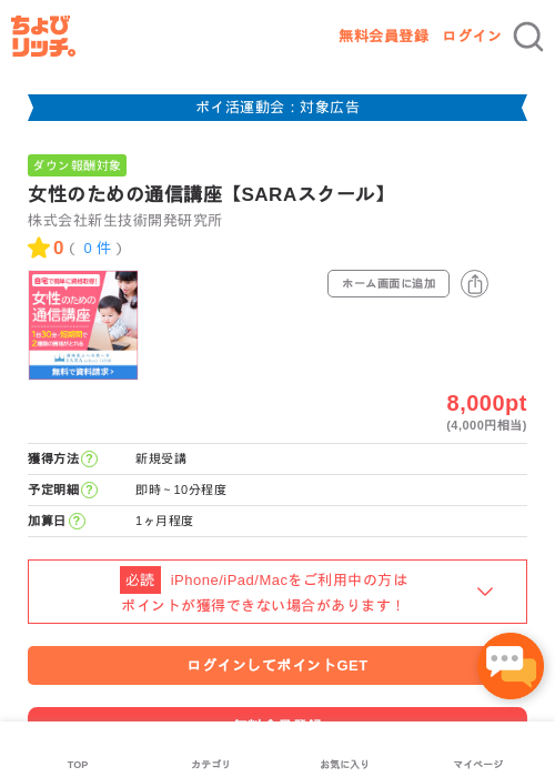 女性のための通信講座【SARAスクール】の過去最高画像（ちょびリッチ・2026年4月28日）