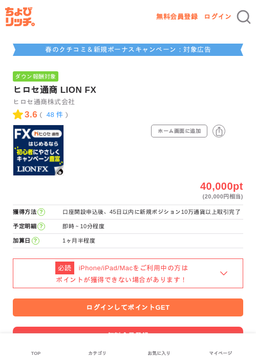ヒロセ通商 LION FXの過去最高画像（ちょびリッチ・2026年5月3日）