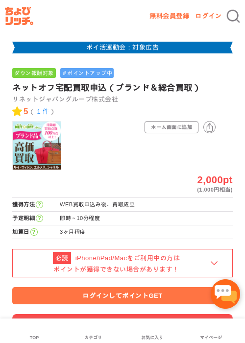 ネットオフ 買取の過去最高画像（ちょびリッチ・2026年4月28日）