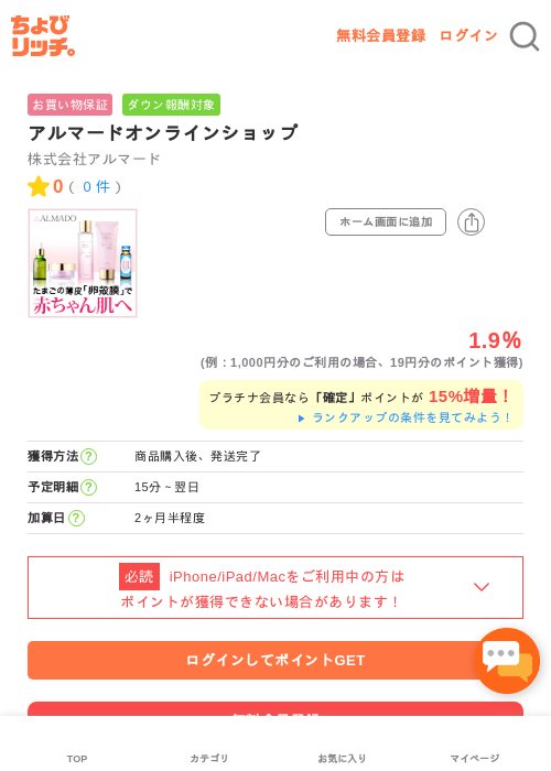 アルマードオンラインショップの過去最高画像（ちょびリッチ・2026年5月1日）