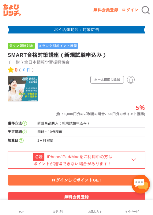 SMART合格対策講座（新規試験申込み）の過去最高画像（ちょびリッチ・2026年4月27日）