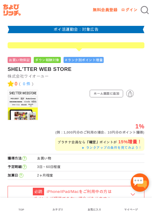 SHEL'TTER WEB STOREの過去最高画像（ちょびリッチ・2026年4月28日）