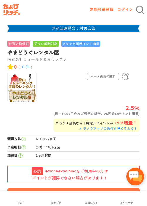 やまどうぐレンタル屋の過去最高画像（ちょびリッチ・2026年4月29日）