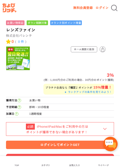 レンズファインの掲載記録画像（ちょびリッチ・2026年5月1日）