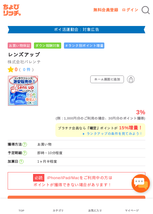 レンズアップの掲載記録画像（ちょびリッチ・2026年4月30日）
