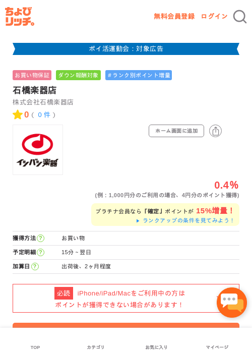 石橋楽器店の掲載記録画像（ちょびリッチ・2026年4月29日）