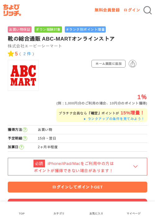 ABCマートの過去最高画像（ちょびリッチ・2026年5月1日）