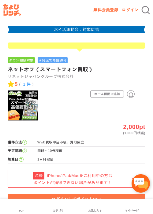 ネットオフ 買取の過去最高画像（ちょびリッチ・2026年4月27日）