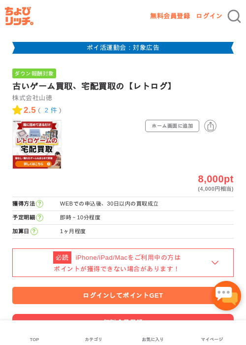 古いゲーム買取、宅配買取の【レトログ】の過去最高画像（ちょびリッチ・2026年4月30日）