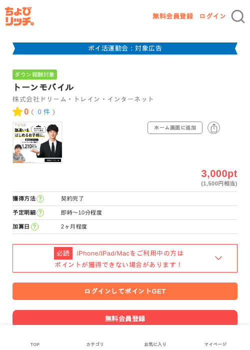 トーンモバイルの過去最高画像（ちょびリッチ・2026年4月28日）