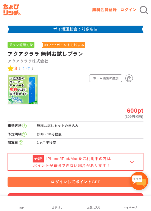 アクアクララ 無料お試しプランの過去最高画像（ちょびリッチ・2026年4月27日）