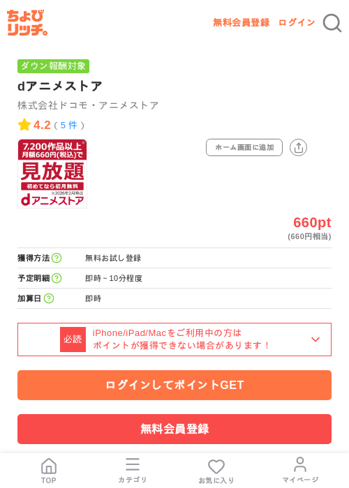dアニメストアの掲載記録画像(ちょびリッチ・2026年7月10日)