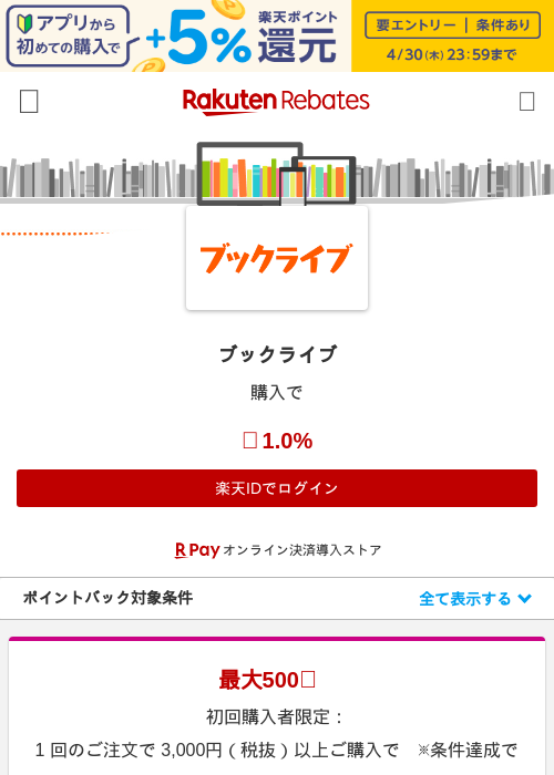 ブックライブの過去最高画像（楽天リーベイツ・2026年4月26日）