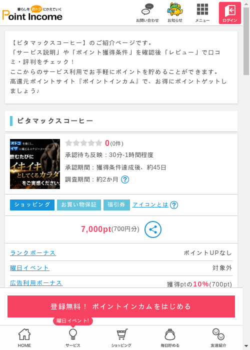 コーヒーの過去最高画像（ポイントインカム・2026年3月11日）