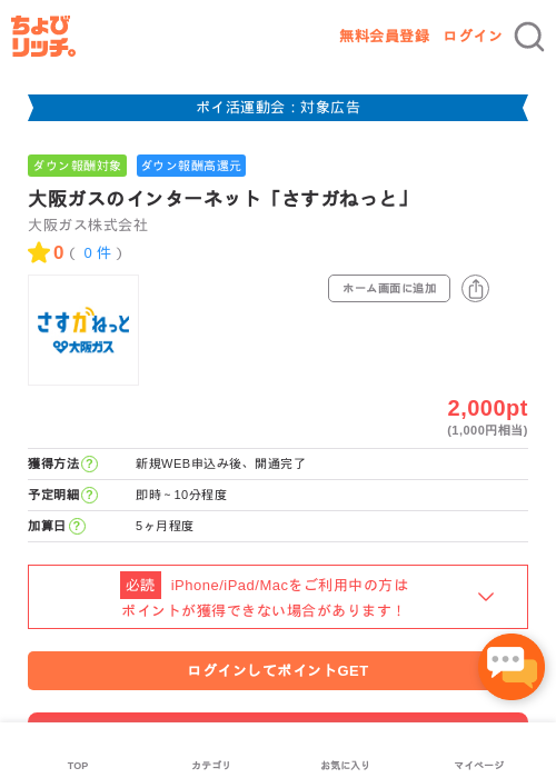 大阪ガスのインターネット「さすガねっと」の過去最高画像（ちょびリッチ・2026年4月28日）