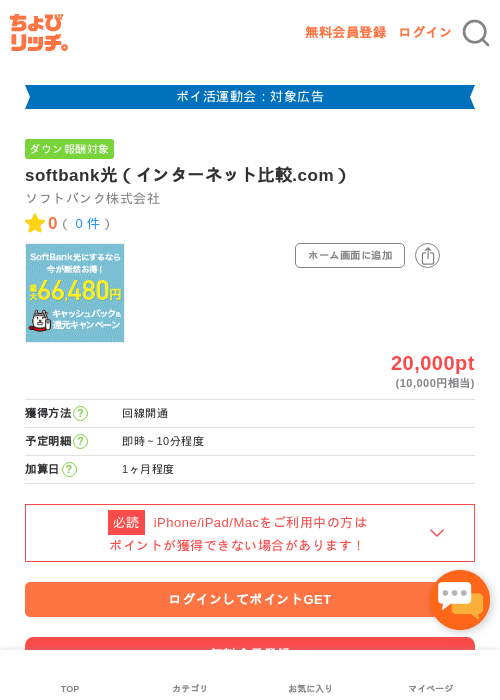 softbank光（インターネット比較.com）の過去最高画像（ちょびリッチ・2026年4月28日）