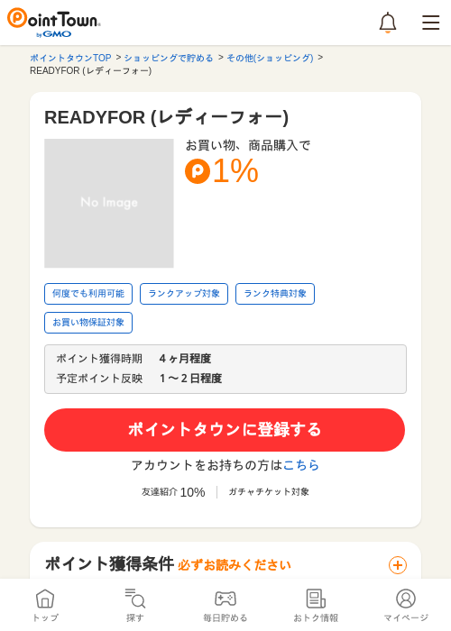 READYFOR (レディーフォー)の過去最高画像（ポイントタウン・2026年5月16日）