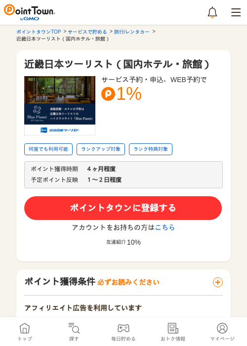 近畿日本ツーリスト（国内ホテル・旅館）の過去最高画像（ポイントタウン・2026年5月9日）