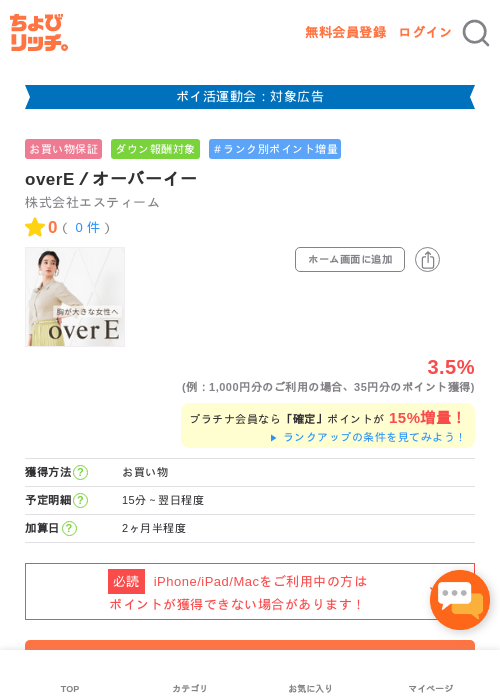 overE／オーバーイーの掲載記録画像（ちょびリッチ・2026年4月30日）
