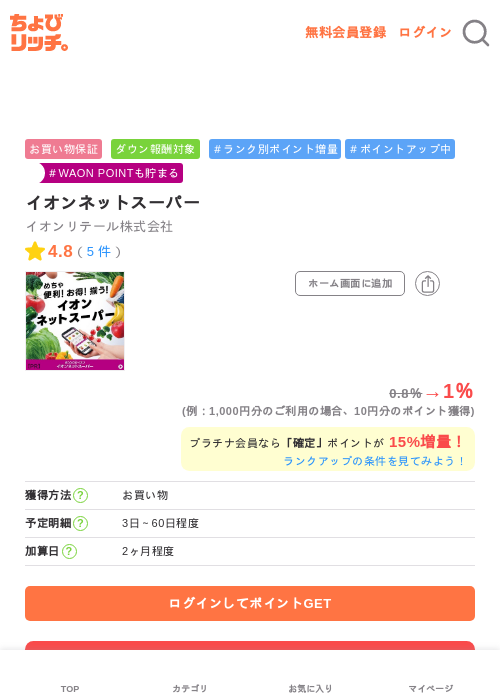 イオンネットスーパーの掲載記録画像（ちょびリッチ・2026年6月15日）