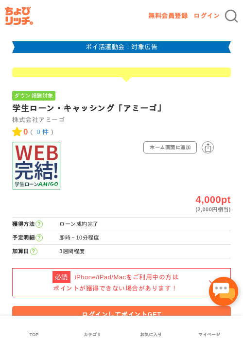学生ローン・キャッシング「アミーゴ」の過去最高画像（ちょびリッチ・2026年4月28日）