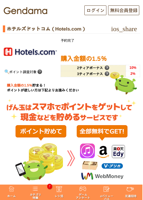 ホテルズドットコム（Hotels.com）の過去最高画像（げん玉・2026年5月5日）