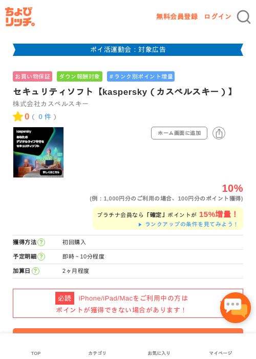 セキュリティソフト【kaspersky（カスペルスキー）】の過去最高画像（ちょびリッチ・2026年4月30日）