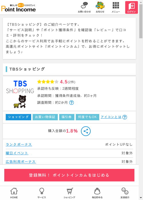 TBSショッピングの過去最高画像（ポイントインカム・2026年3月10日）