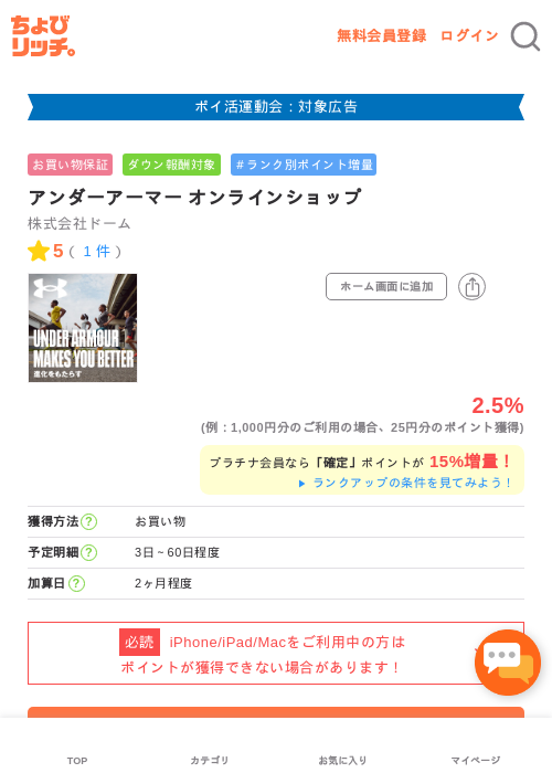 アンダーアーマー オンラインショップの過去最高画像（ちょびリッチ・2026年4月30日）
