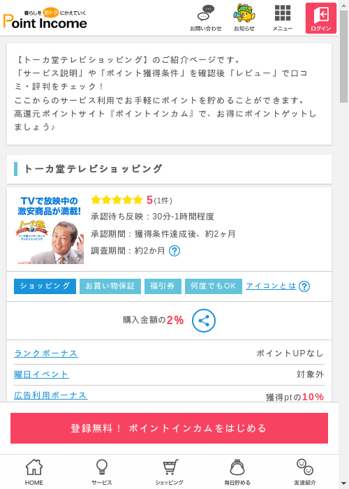 トーカ堂テレビショッピングの過去最高画像（ポイントインカム・2026年3月9日）