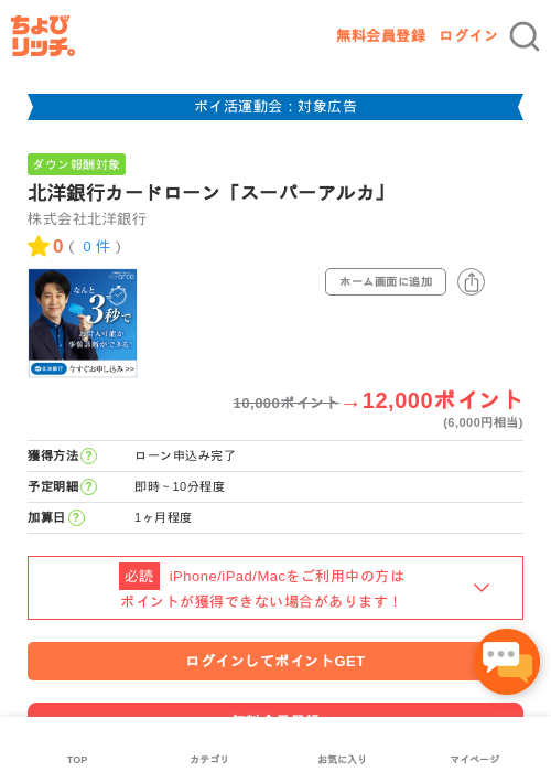北洋銀行カードローン「スーパーアルカ」の過去最高画像（ちょびリッチ・2026年4月28日）