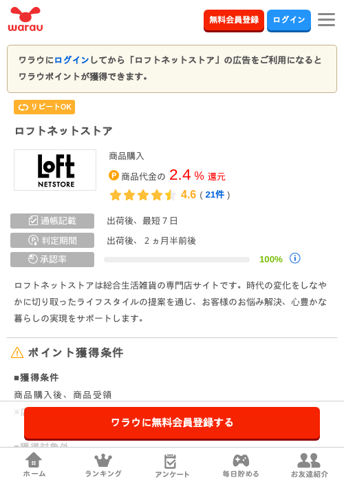 ロフトネットストアの過去最高画像（ワラウ・2026年4月1日）