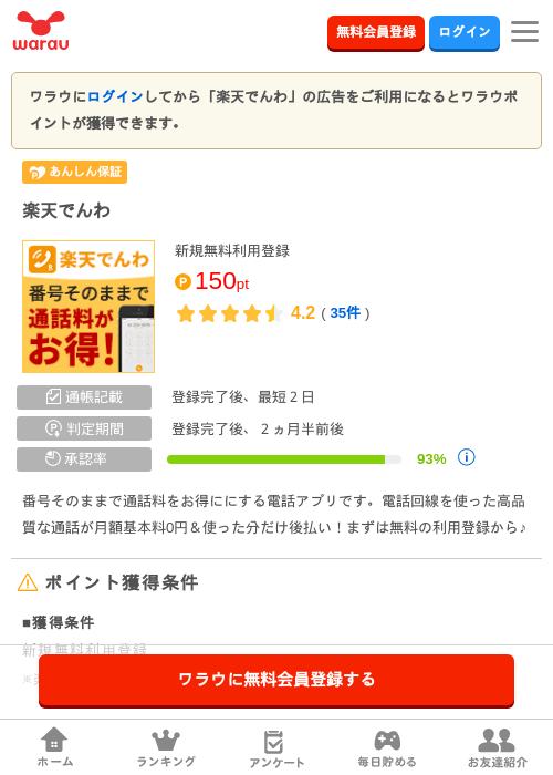 楽天でんわの過去最高画像（ワラウ・2026年4月6日）