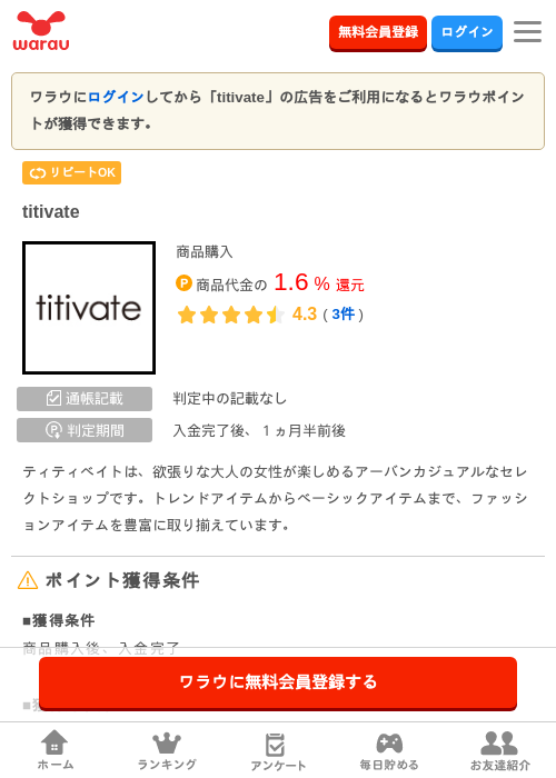 titivateの過去最高画像（ワラウ・2026年3月27日）